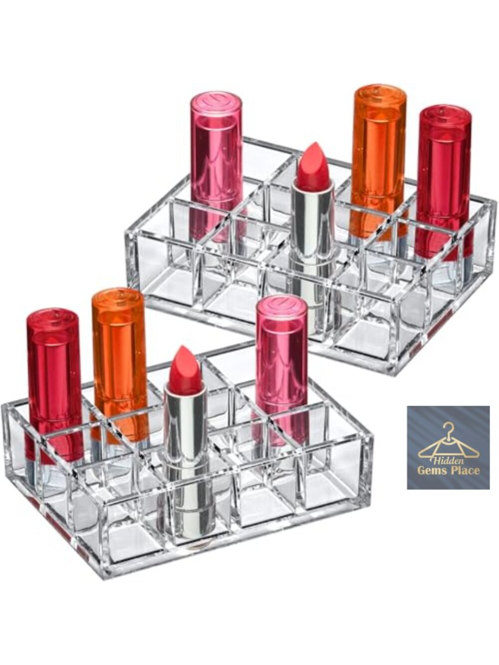 12-Slot Acrylic Lipstick Organizer Cosmetic Display Storage (2-Pack)